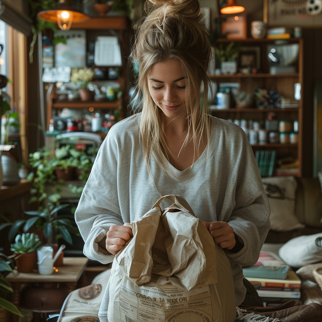 Une femme blonde en train de faire son sac | Source : Midjourney