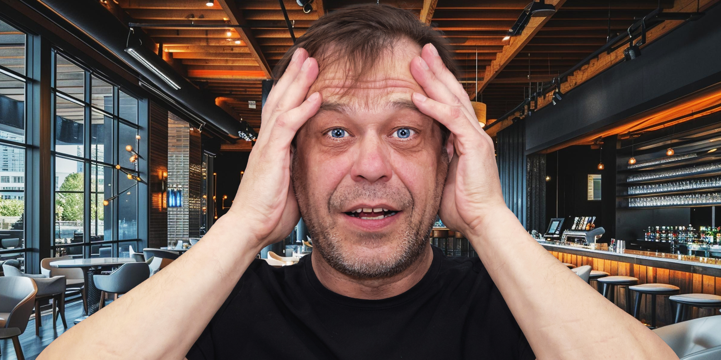 Un homme d'âge moyen choqué dans un restaurant | Source : Shutterstock