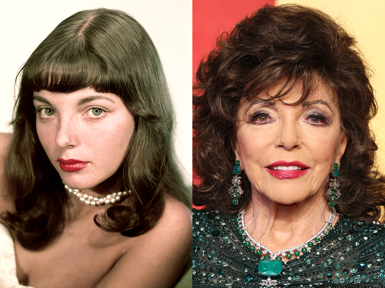 Joan Collins dans ses jeunes années et aujourd'hui. | Source : Getty Images