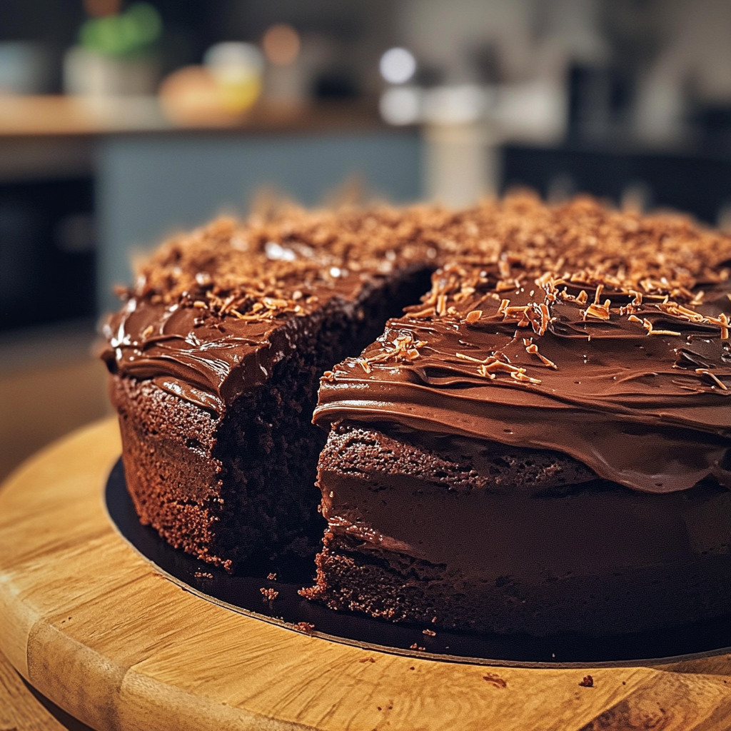 Un gâteau au chocolat sur un comptoir | Source : Midjourney