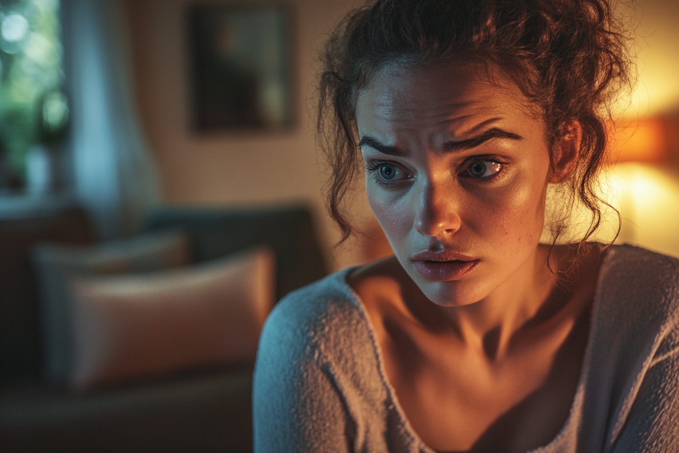 Une femme qui regarde d'un côté avec un air inquiet | Source : Midjourney