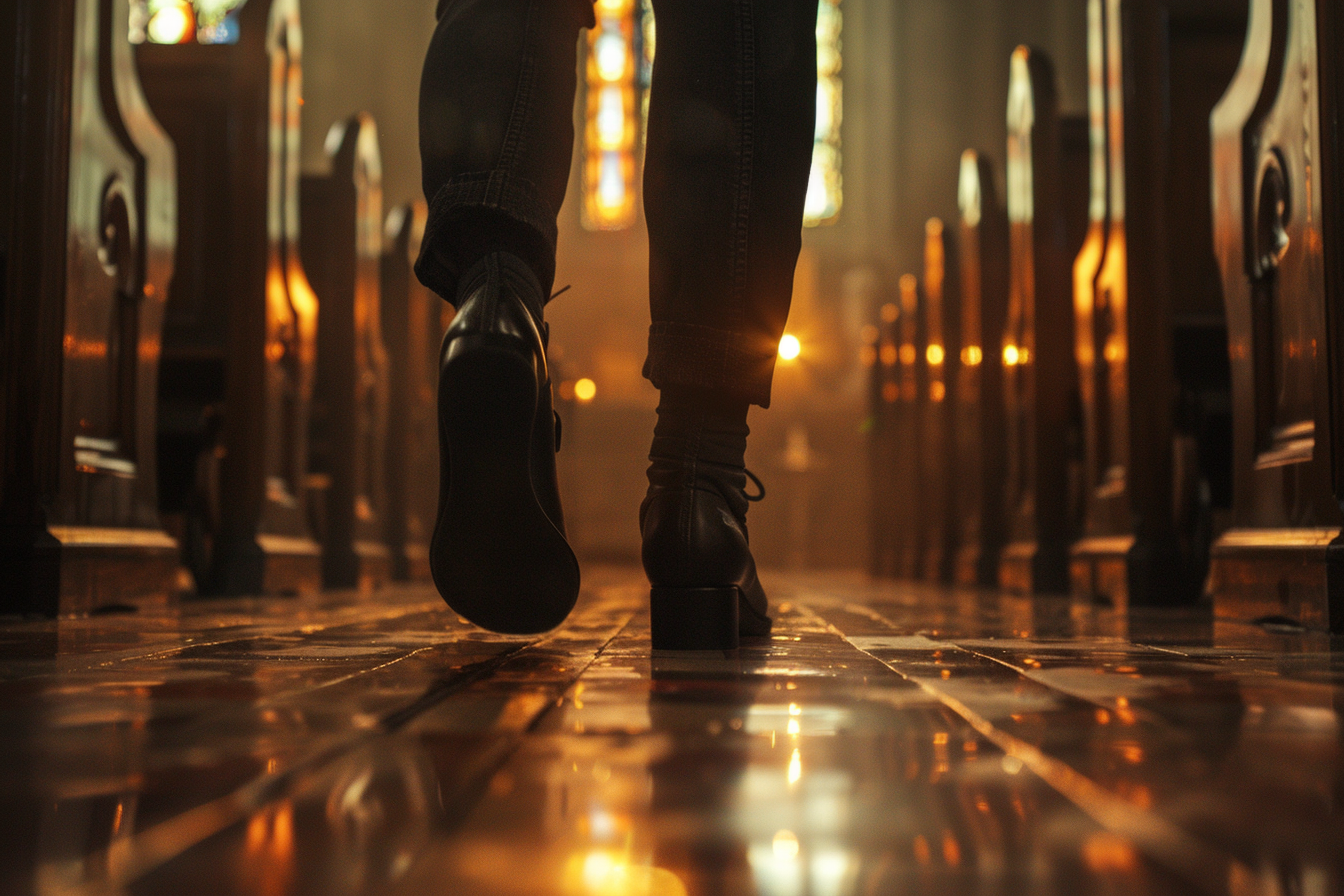 Une femme marchant dans une église | Source : Midjourney