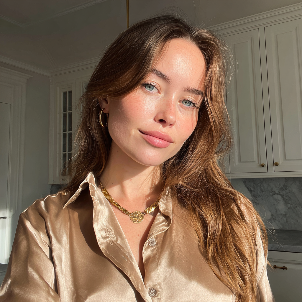 Gros plan sur une femme portant un chemisier en soie | Source : Midjourney