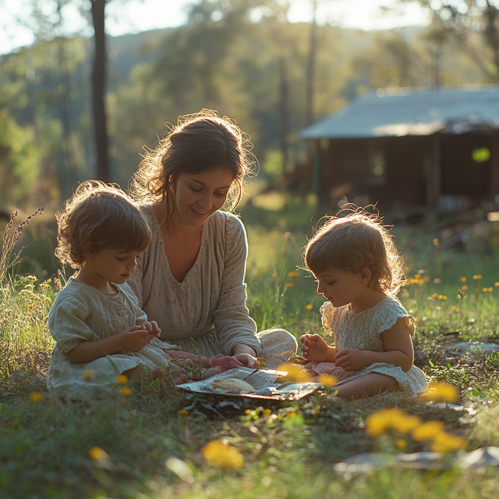 Femme d'âge moyen jouant avec ses enfants | Source : Midjourney