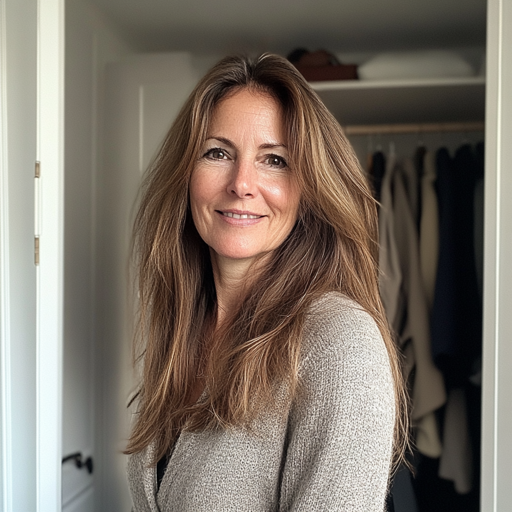 Une femme souriante debout devant un placard | Source : Midjourney