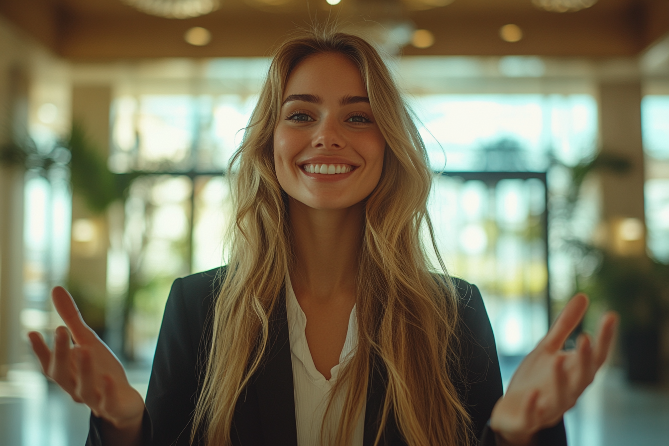 Une femme d'affaires souriante | Source : Midjourney