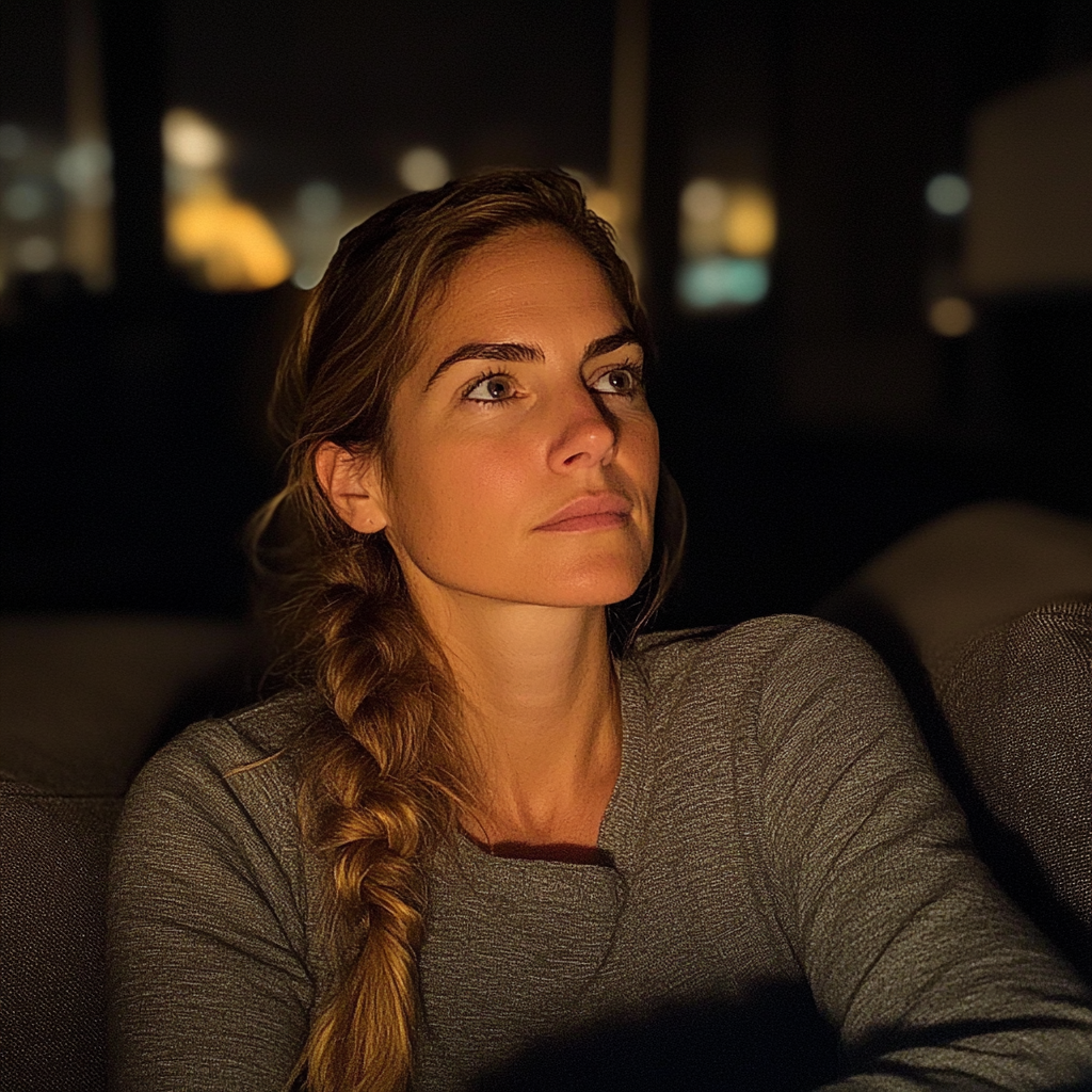 Une femme assise sur un canapé | Source : Midjourney