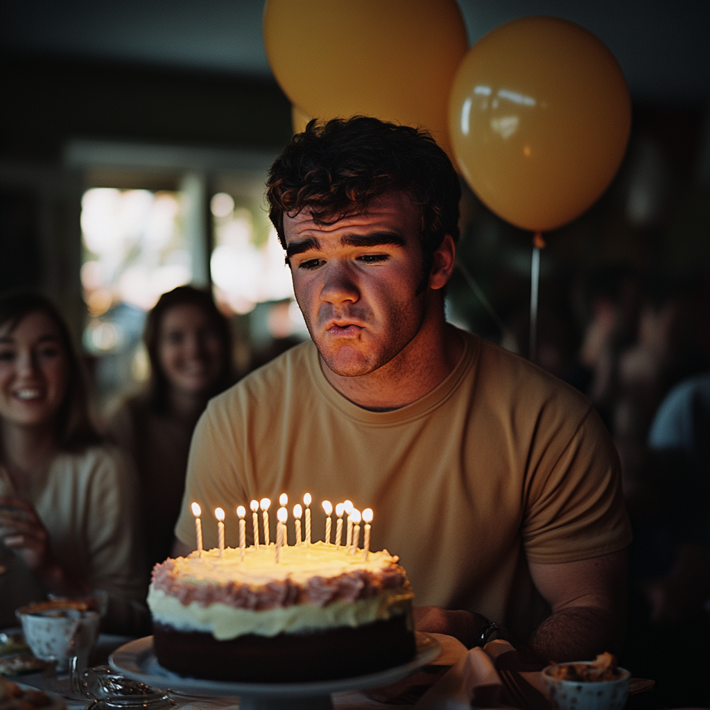 Un homme malheureux qui souffle des bougies | Source : Midjourney