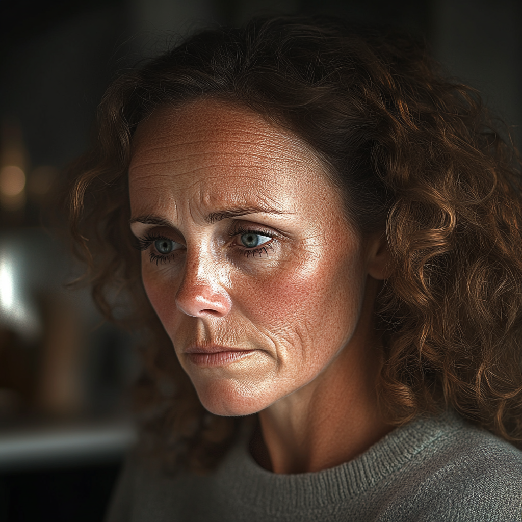 Une femme âgée au cœur brisé, perdue dans ses pensées profondes | Source : Midjourney