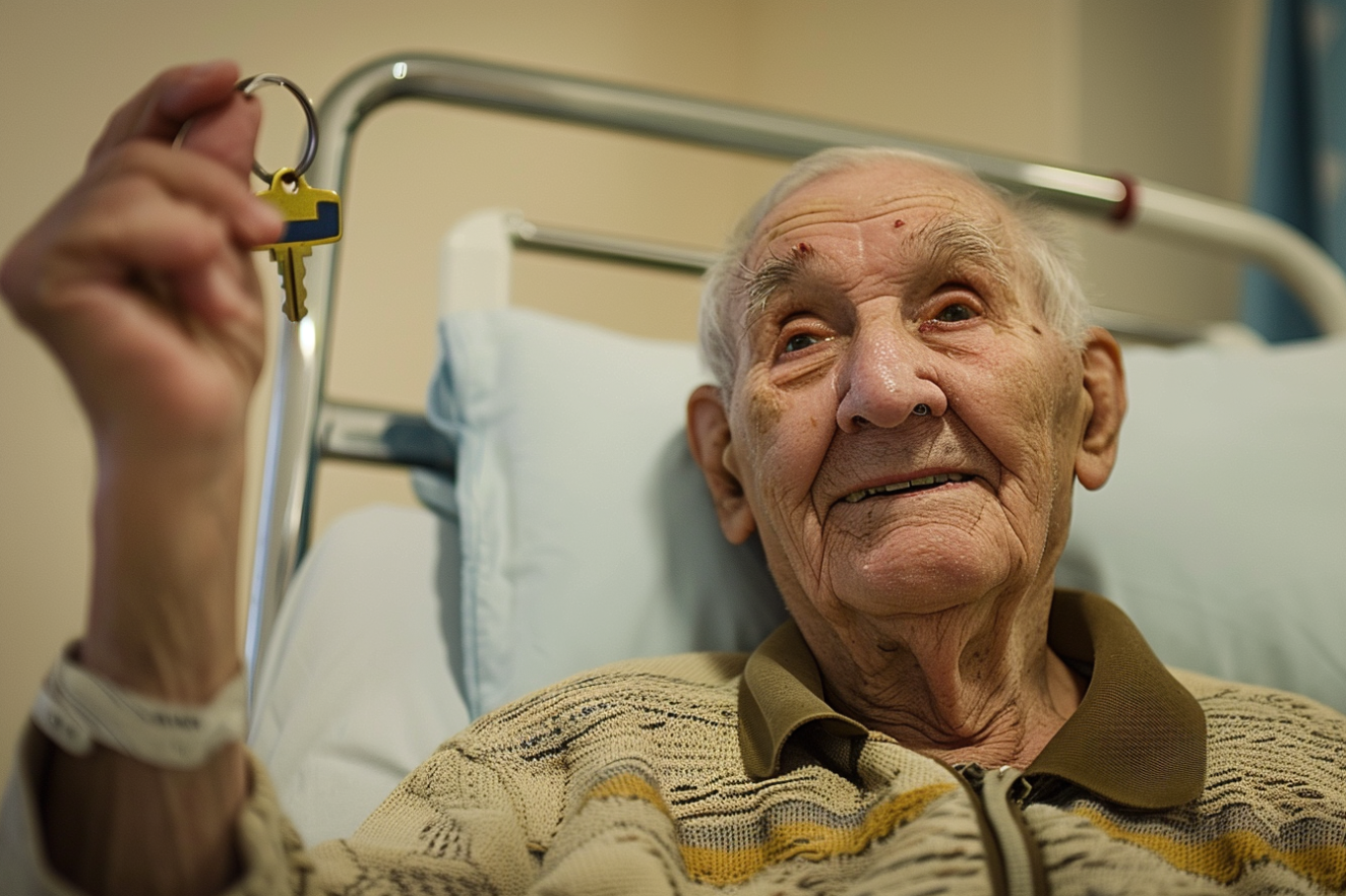 An elderly man holding a key | Source: Midjourney