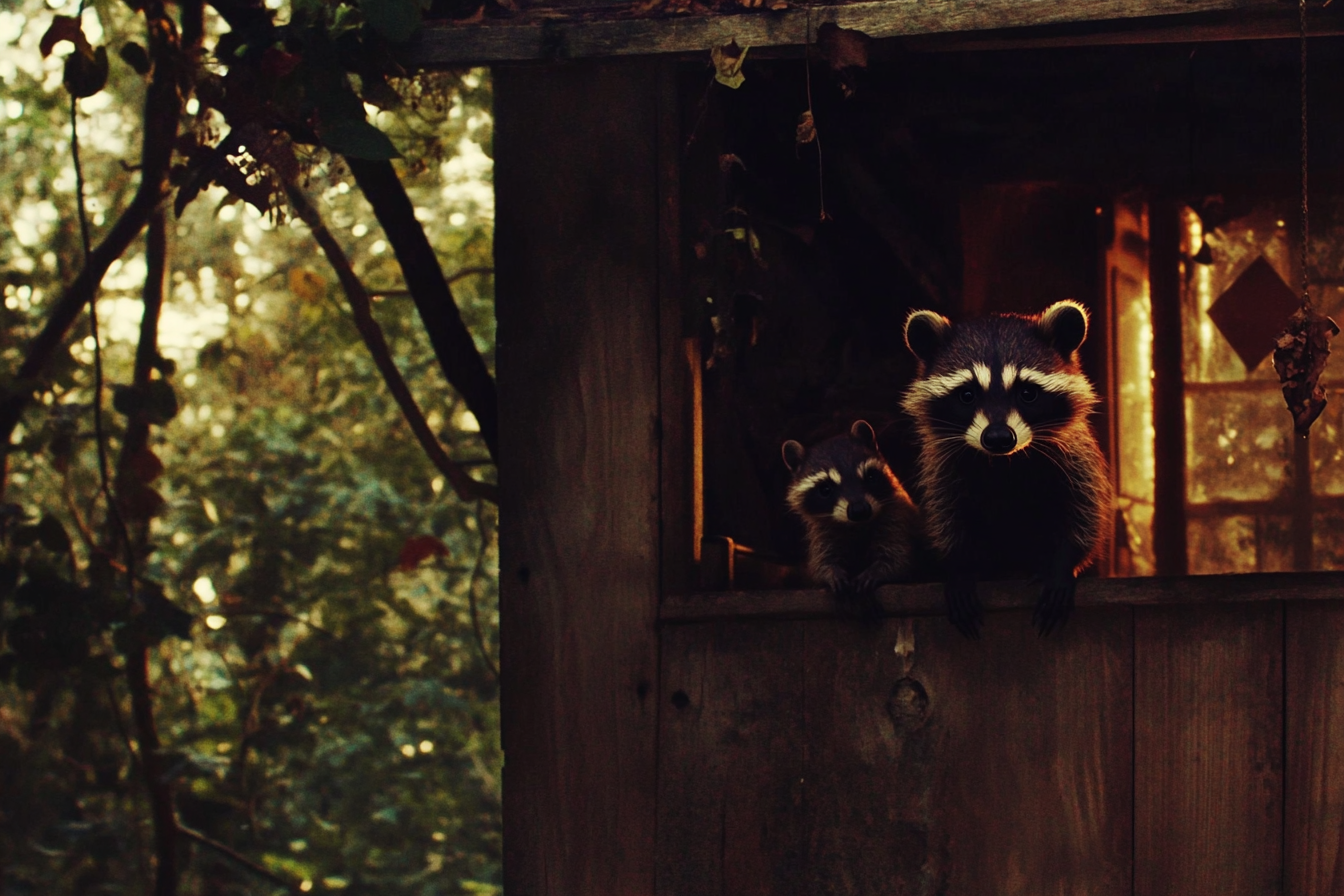 Mapaches en una casa en el árbol | Fuente: A mitad del viaje