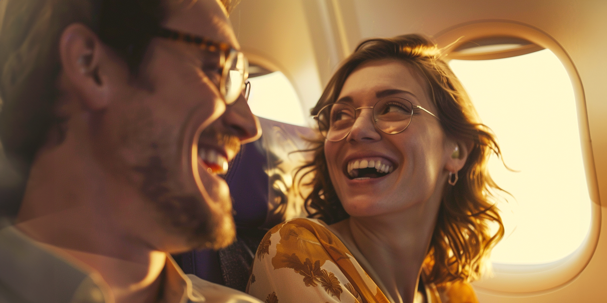 Un couple souriant dans un avion | Source : AmoMama