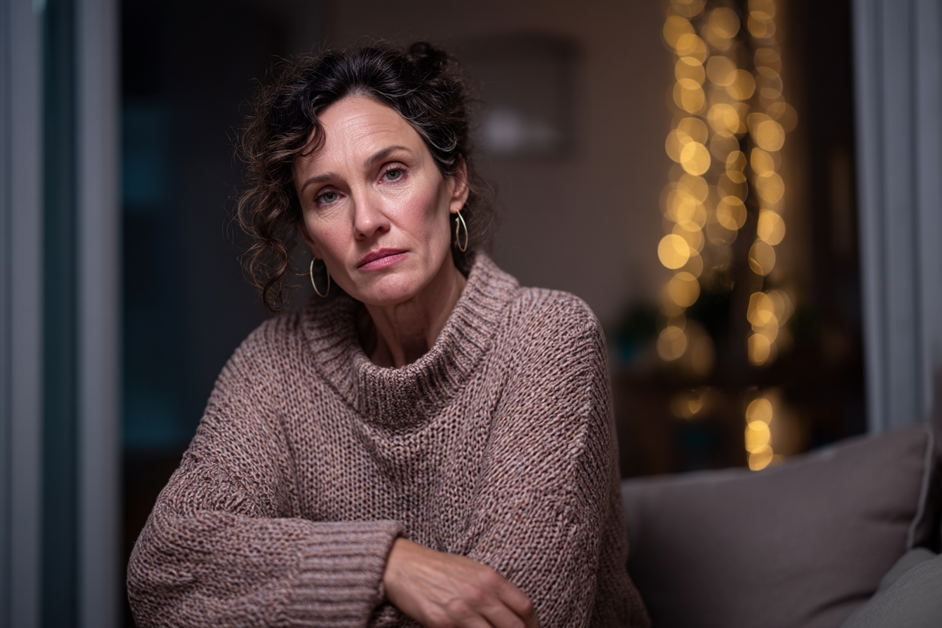 Une femme assise sur un canapé | Source : Midjourney