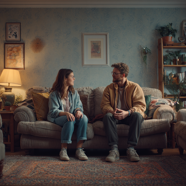 Un père et sa fille engagés dans une conversation | Source : Midjourney
