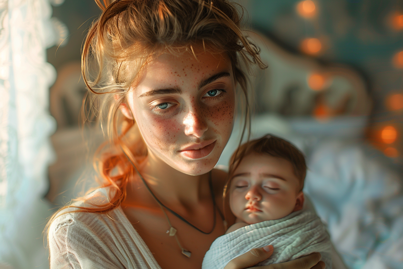 Une femme avec son bébé | Source : Midjourney