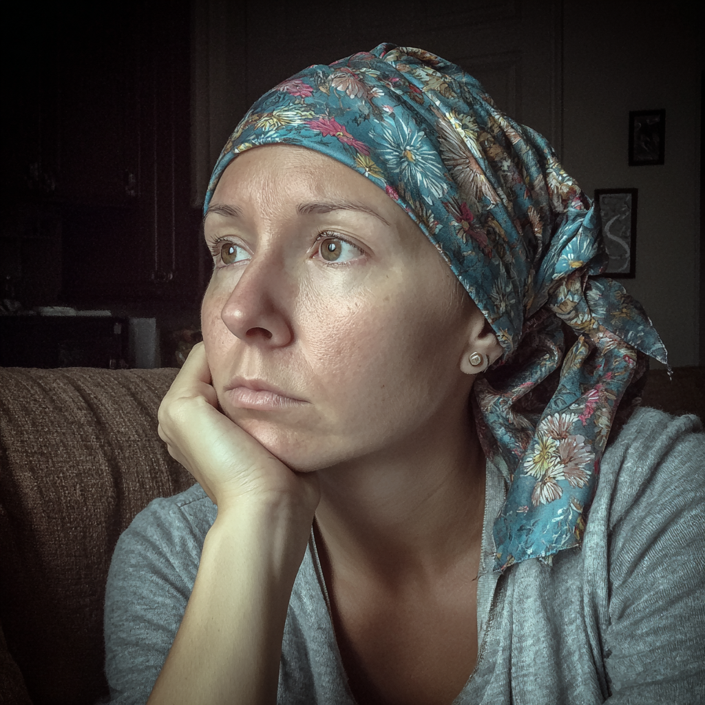 Une femme pensive assise sur un canapé | Source : Midjourney