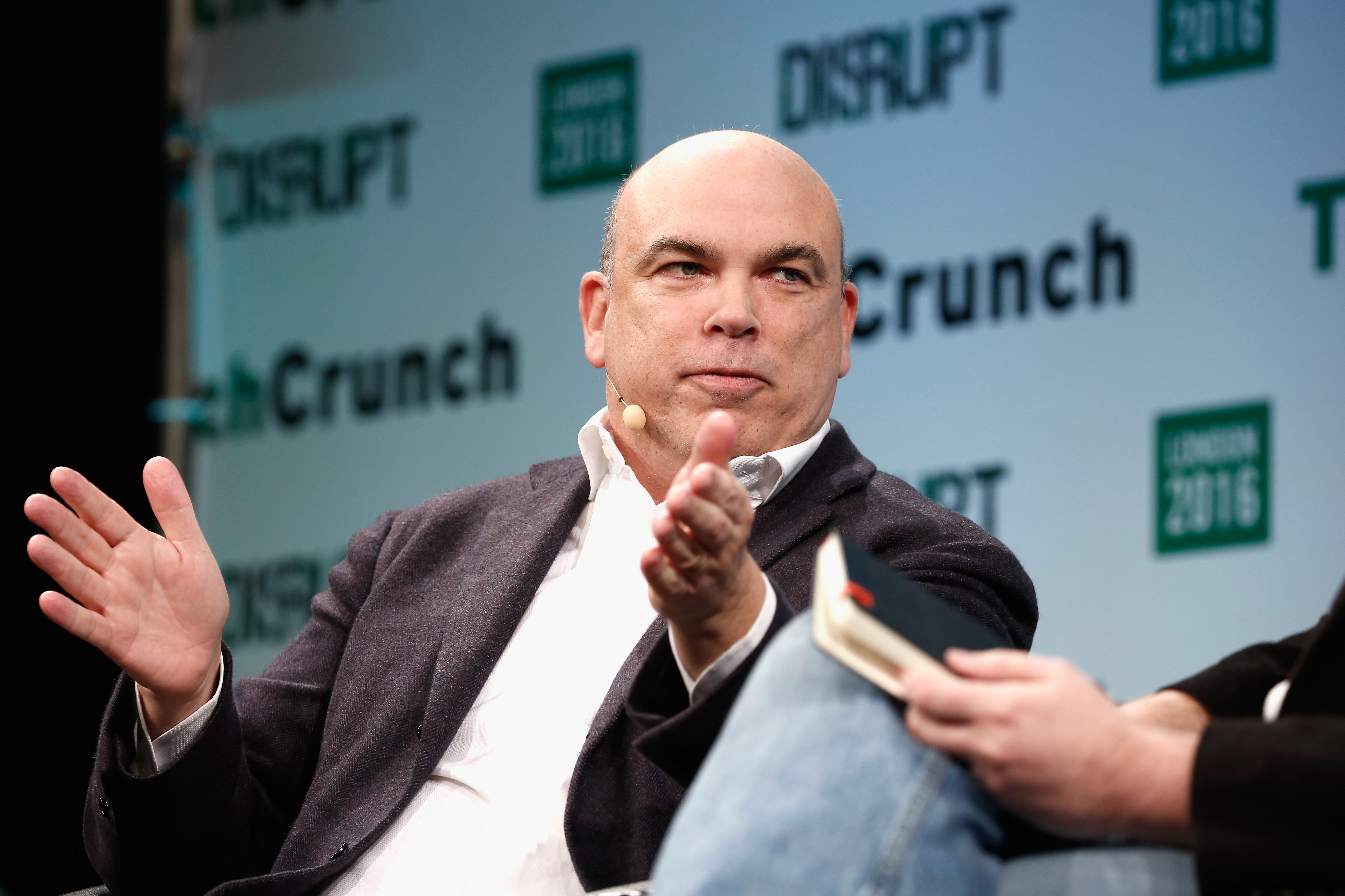 Michael Lynch lors d'une séance de questions-réponses pendant la première journée de TechCrunch Disrupt London, le 5 décembre 2016. | Source : Getty Images