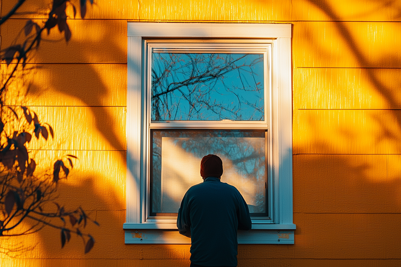 Un homme qui jette un coup d'œil à travers une fenêtre | Source : Midjourney