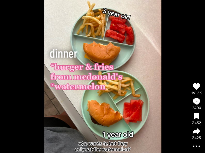 Ce que la maman de deux enfants a fait manger à ses filles pour le dîner, posté le 8 août 2023 | Source : TikTok/ourlittlekrew