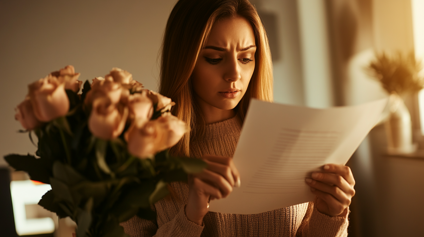 Une femme en train de lire une lettre | Source : Midjourney