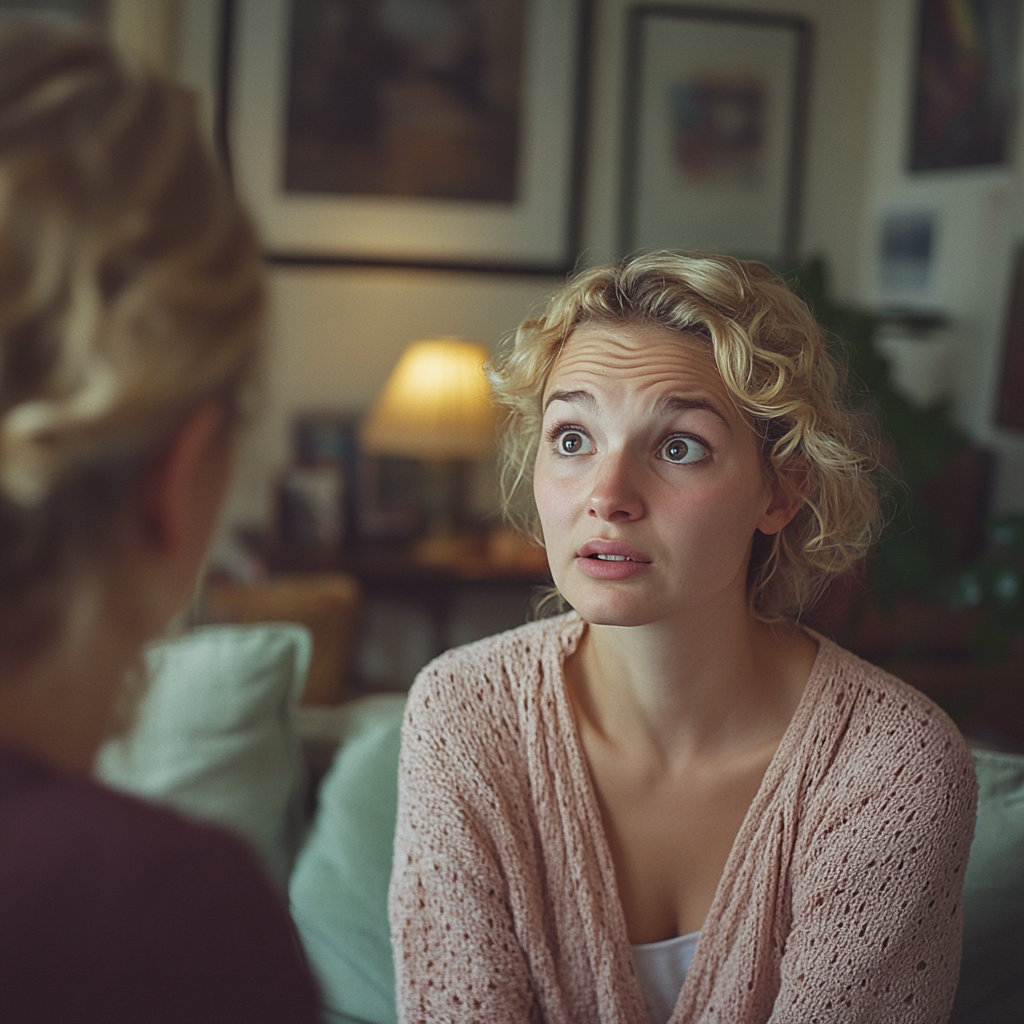 Une femme bouleversée parle à quelqu'un | Source : Midjourney