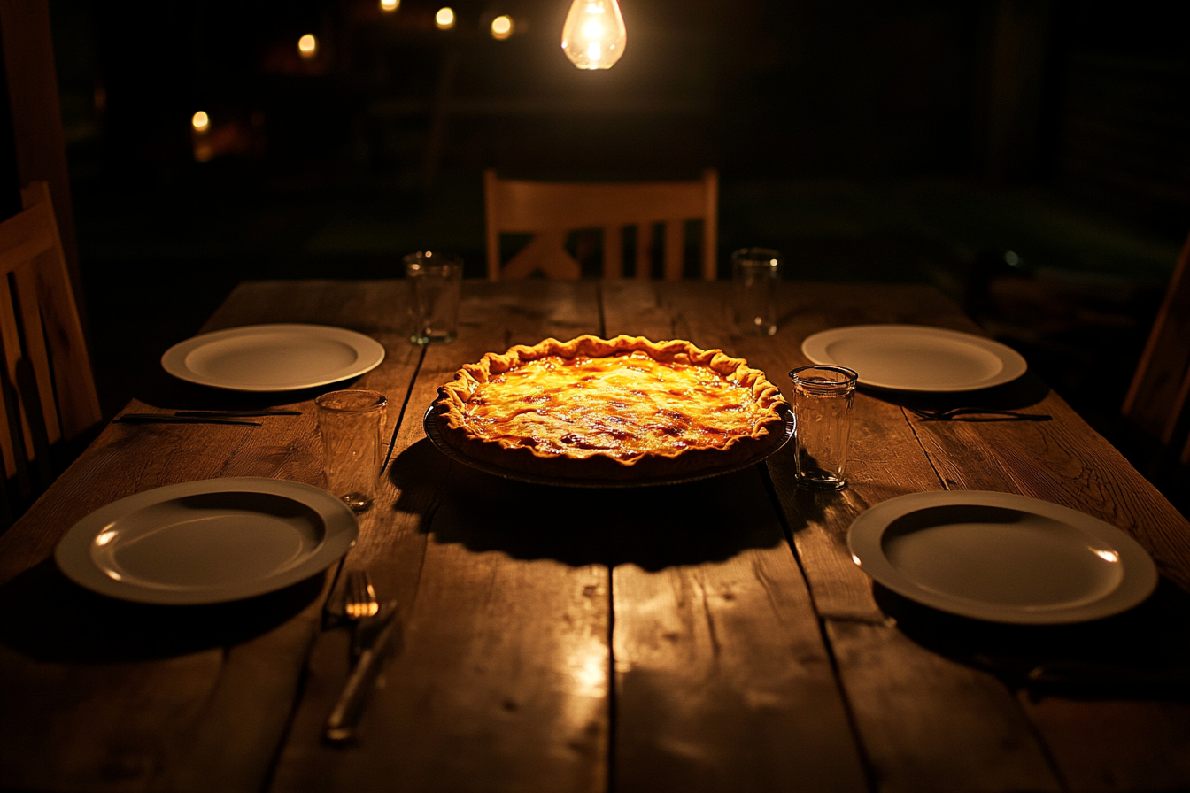 Tarte intacte sur une table de dîner | Source : Midjourney