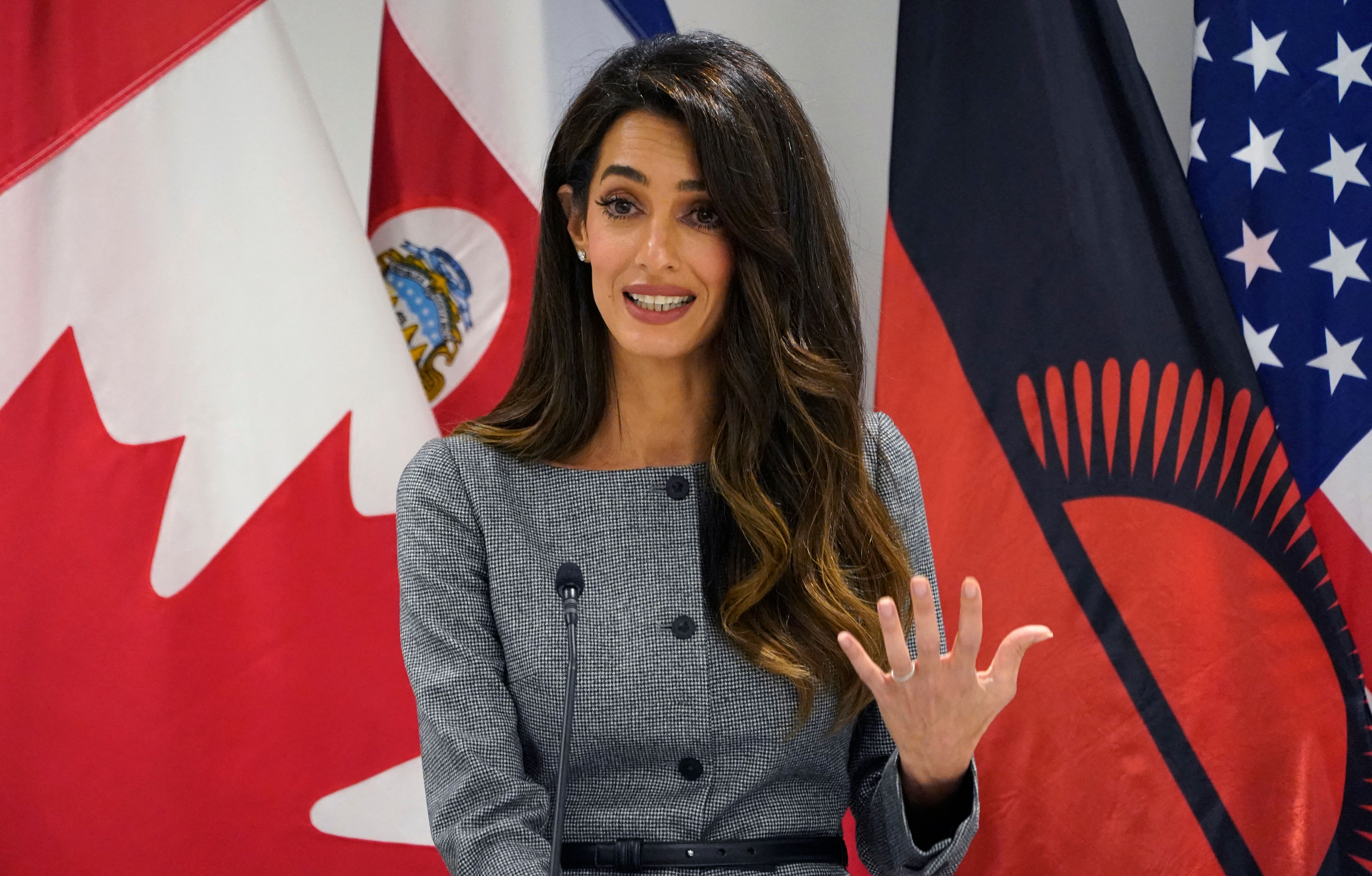 Amal Clooney prend la parole lors du dialogue de haut niveau sur la déclaration contre la détention arbitraire dans les relations d'État à État, le 20 septembre 2023 | Source : Getty Images