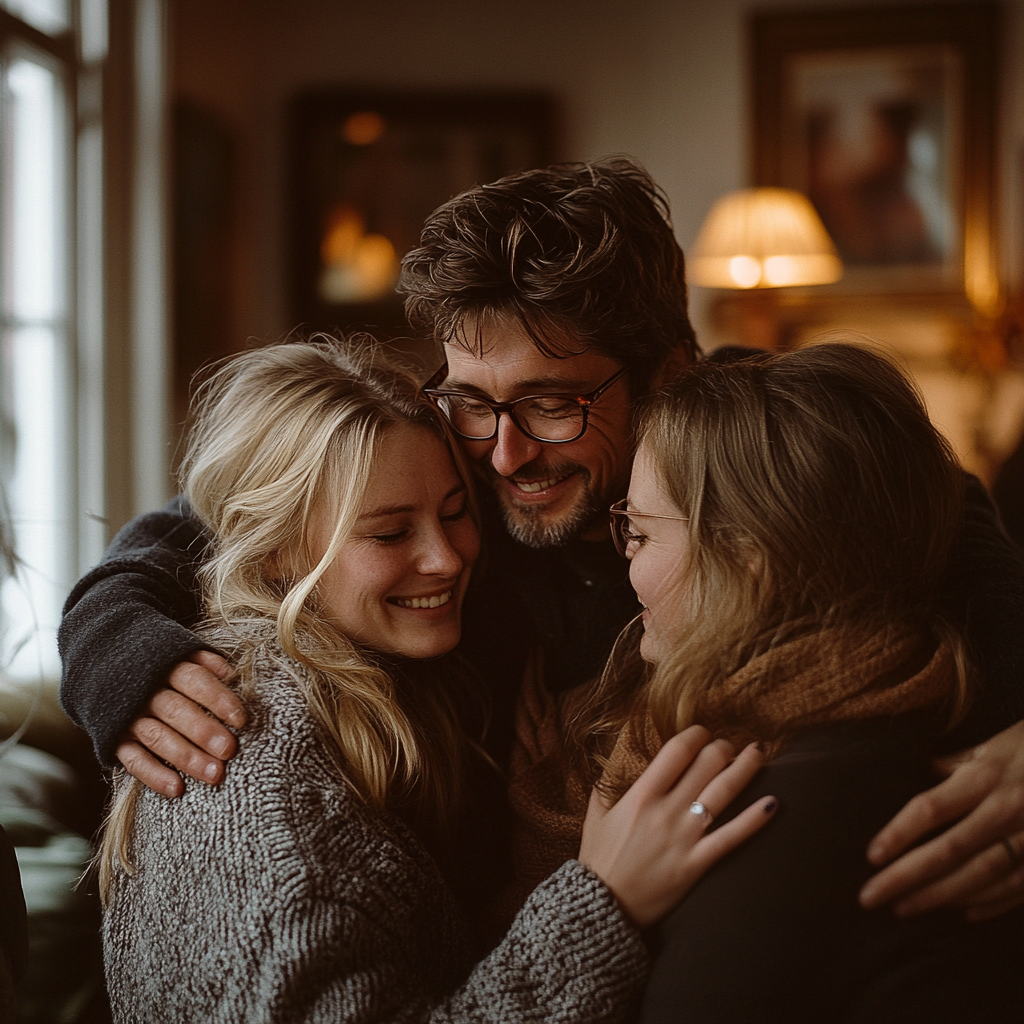 Une famille heureuse qui se prend dans les bras | Source : Midjourney