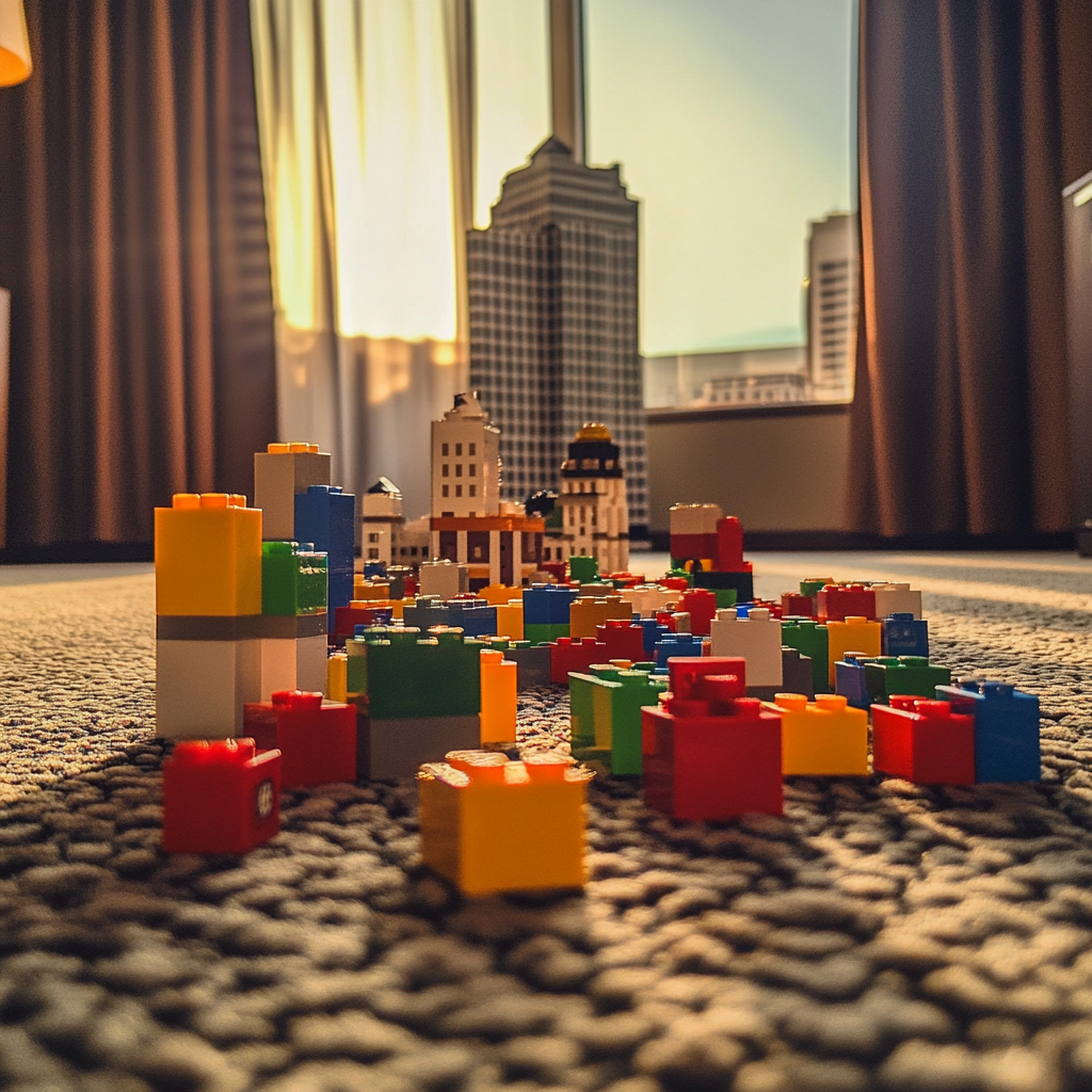 Blocs LEGO sur un tapis | Source : Midjourney