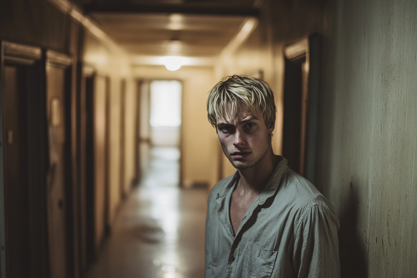 Un homme debout dans un couloir d'appartement | Source : Midjourney