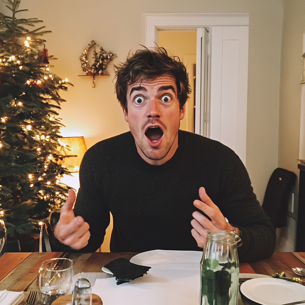 Un homme choqué assis à une table | Source : Midjourney