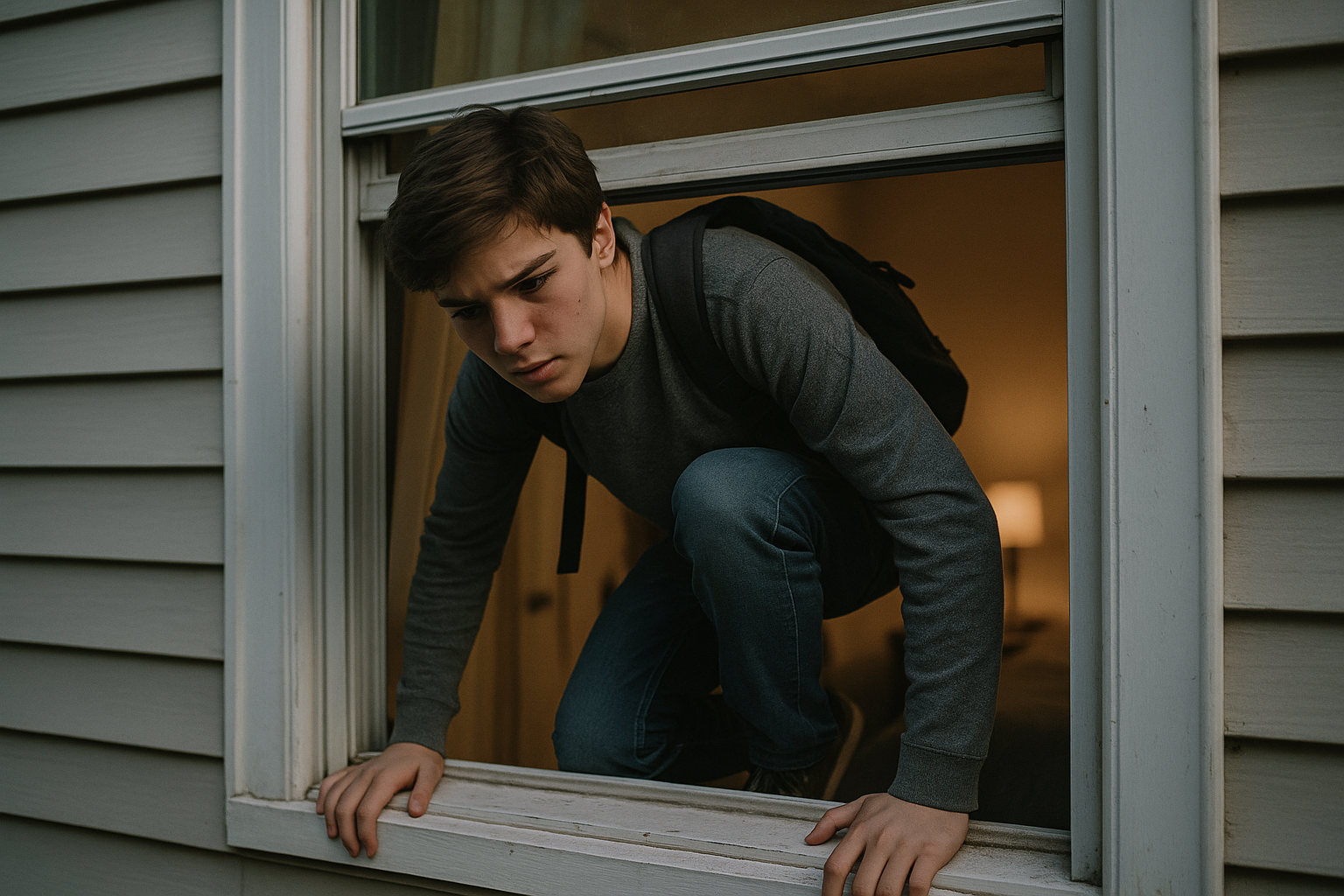Un adolescent se faufile par la fenêtre | Source : Sora