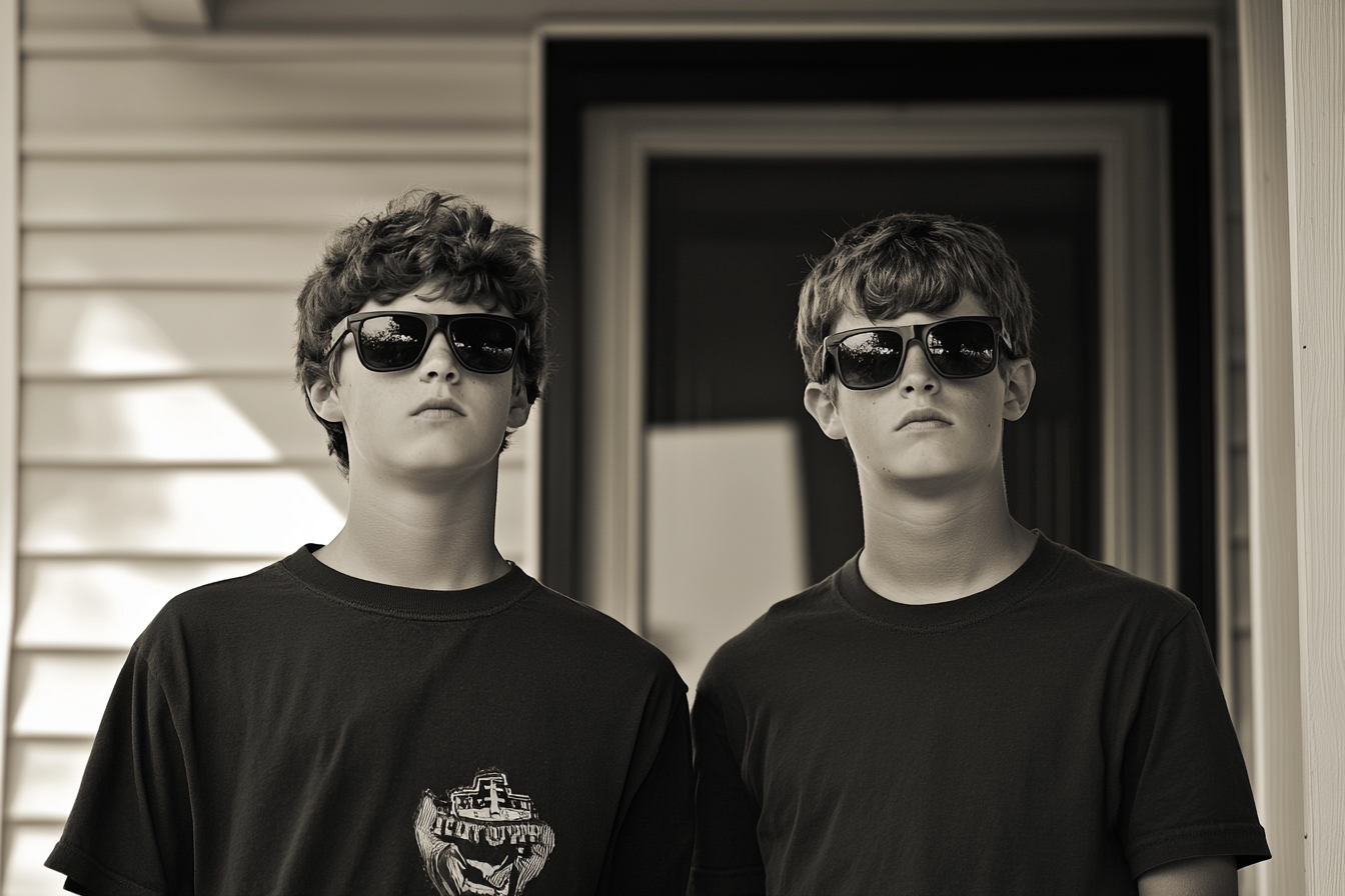 Deux adolescents debout sous un porche | Source : Midjourney