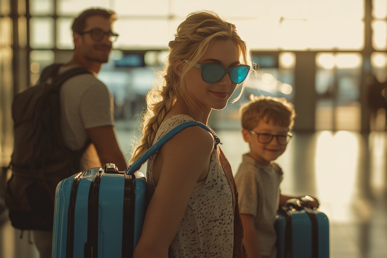 Une famille semble heureuse à l'aéroport | Source : Midjourney