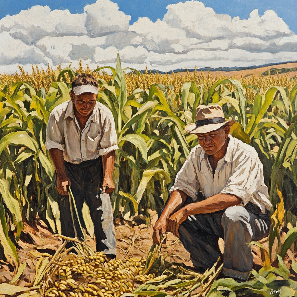 Deux frères travaillant dans leur ferme | Source : Midjourney