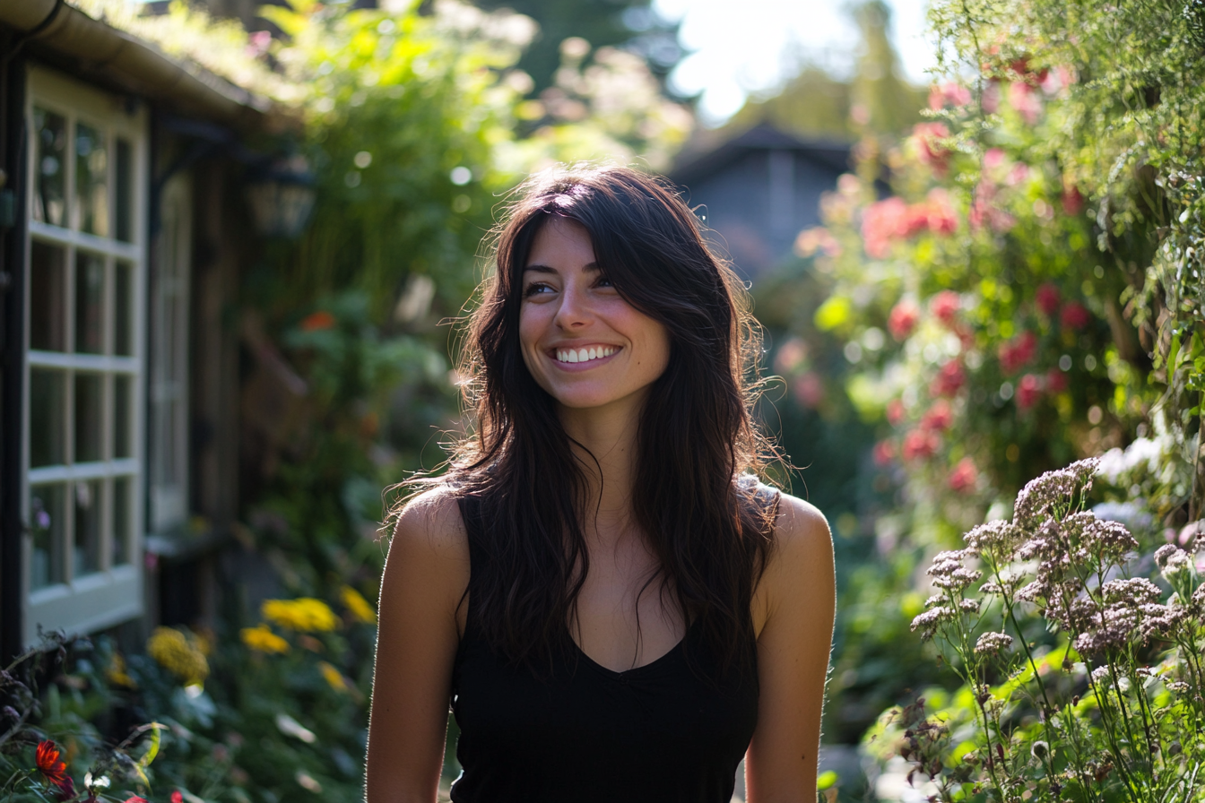 Une femme se promenant dans un jardin | Source : Midjourney