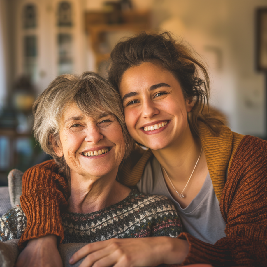 Une femme serre sa mère dans ses bras | Source : Midjourney