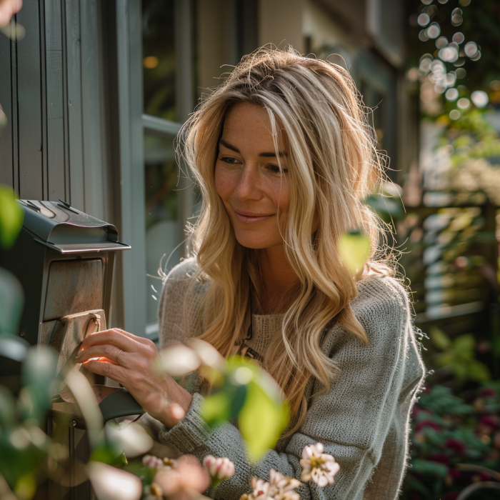 Une femme qui ouvre une boîte aux lettres | Source : Midjourney