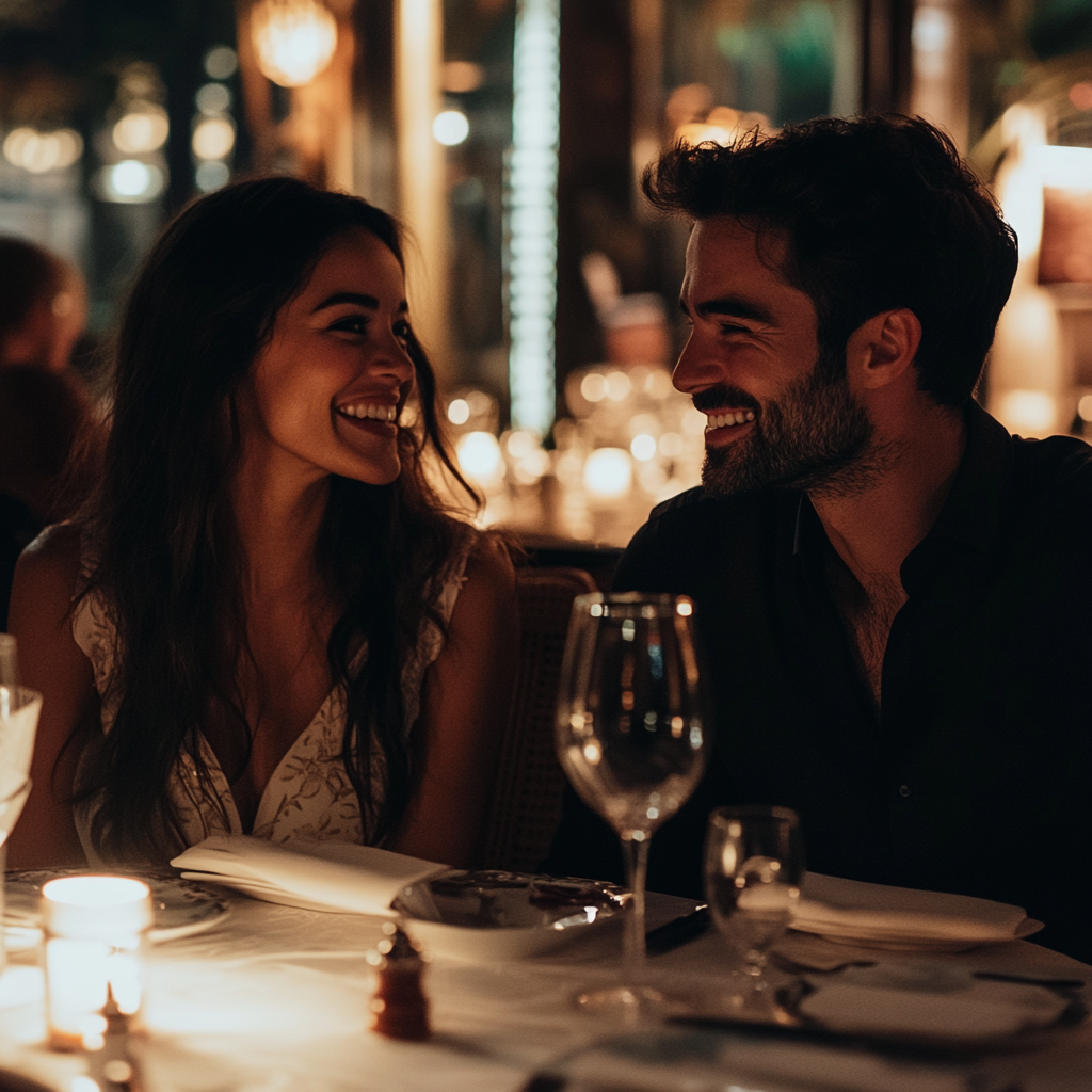 Homme et femme dans un restaurant chic en train de dîner | Source : Midjourney