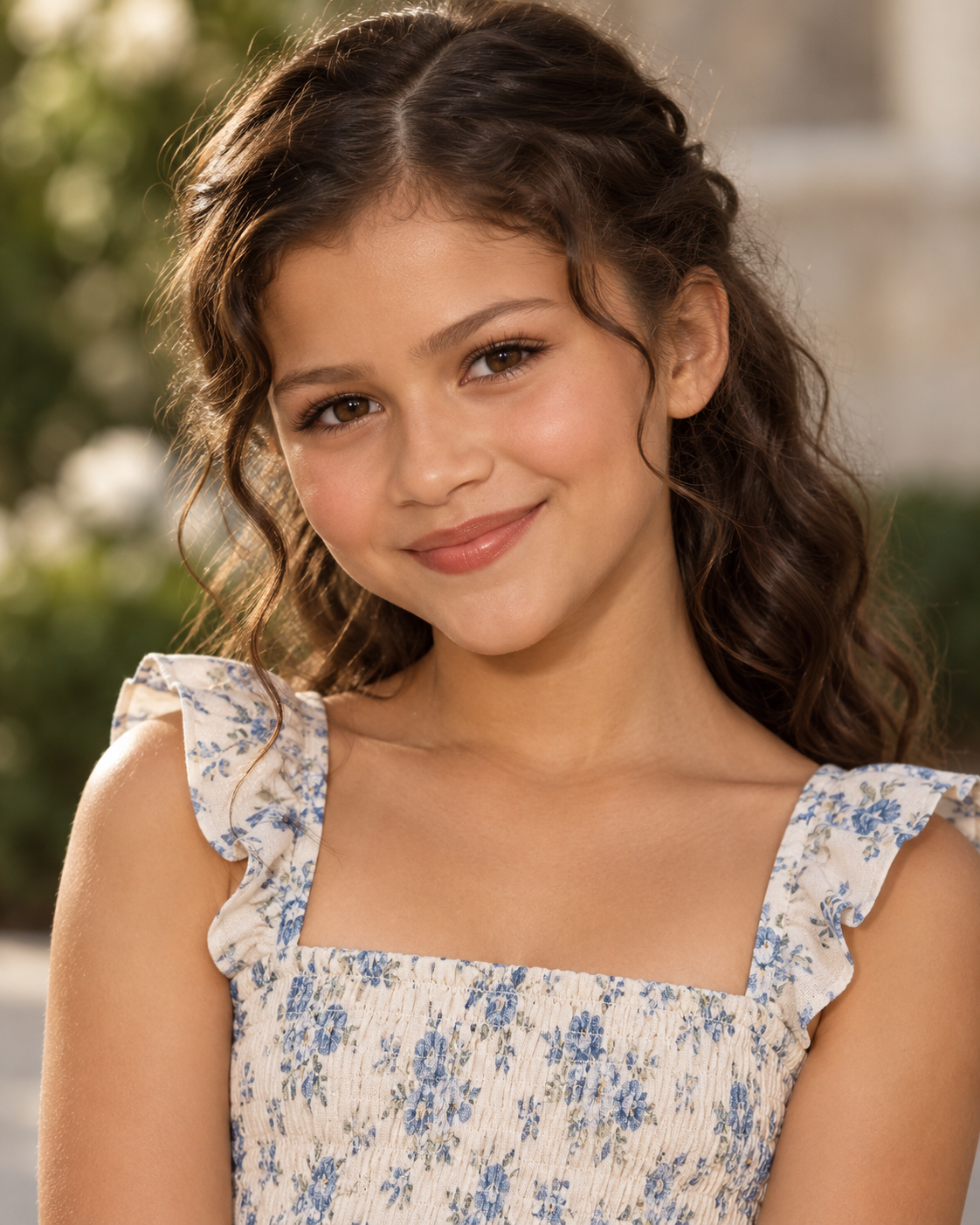 Cette deuxième version générée par l'IA représente une fille à l'air plus âgé, avec de longues boucles et des traits délicats. Ce n'est pas une vraie personne, mais plutôt une expérience visuelle inspirée des apparences de Zendaya et Tom Holland. | Source : ChatGPT