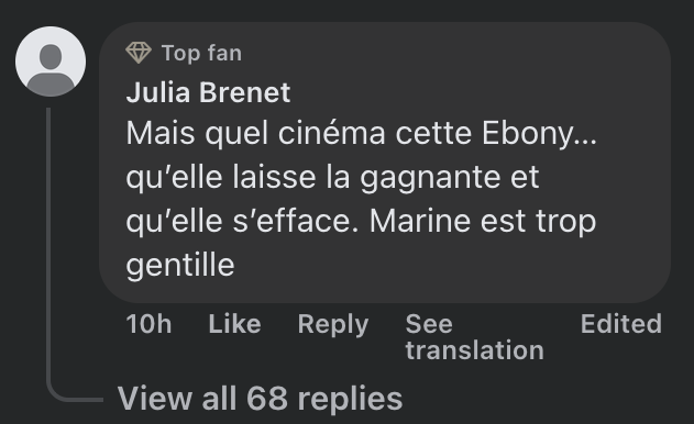 Commentaire d'un internaute au sujet de Marine et Ebony  | Source : Facebook