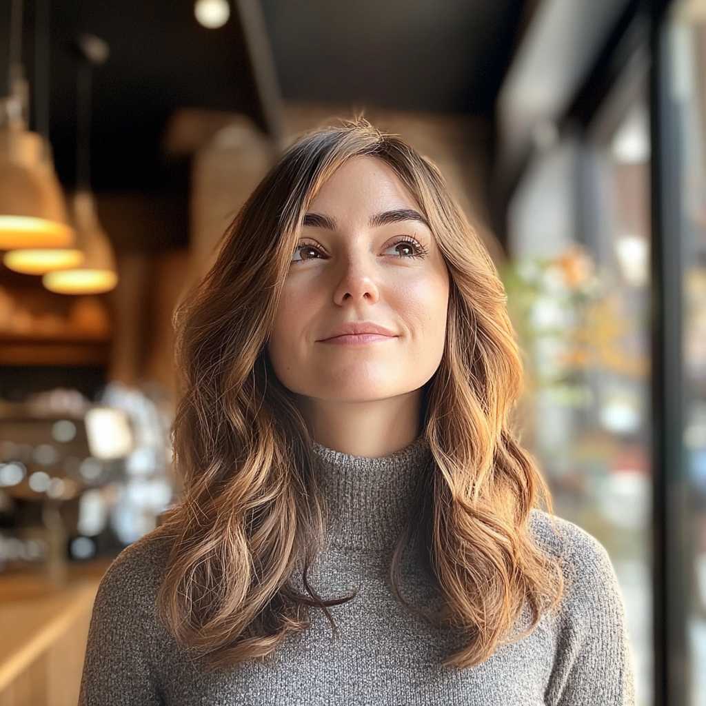 Une femme souriante dans un café | Source : Midjourney