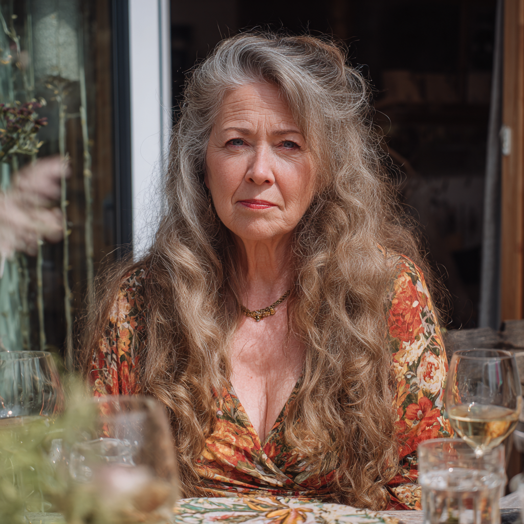 Une femme âgée bouleversée assise à une table à manger | Source : Midjourney