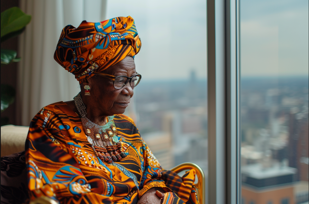 Une femme âgée assise près d'une fenêtre | Source : Midjourney