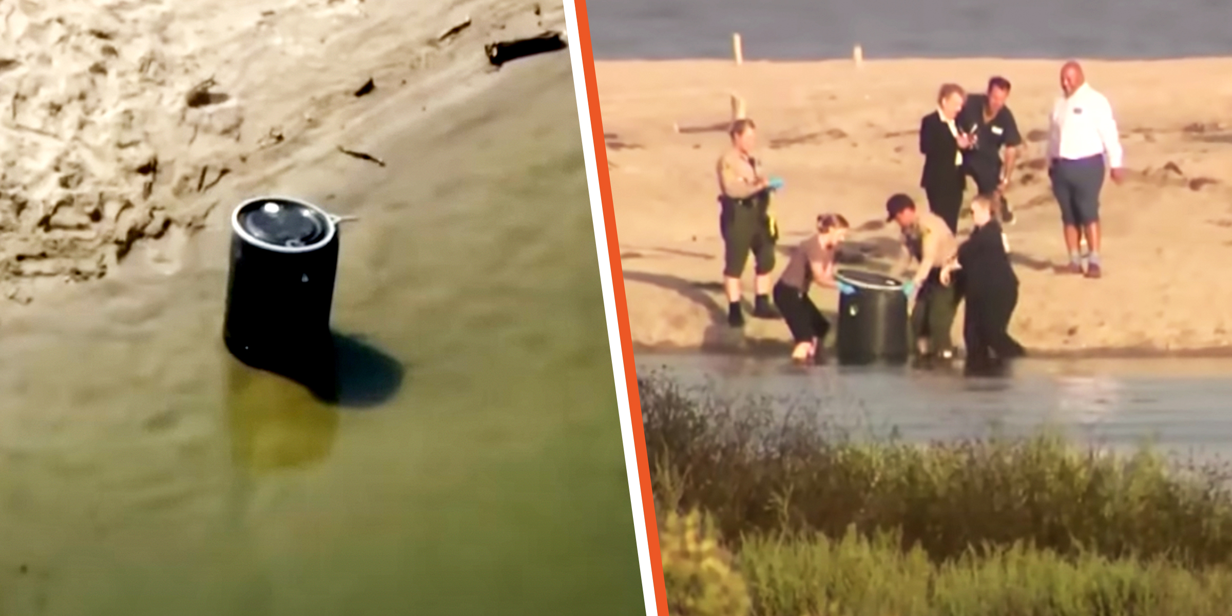 Un tonneau en plastique contenant le corps de Javonnta Murphy découvert sur la plage de Malibu Lagoon, 2023 | Source : YouTube.com/InsideEdition