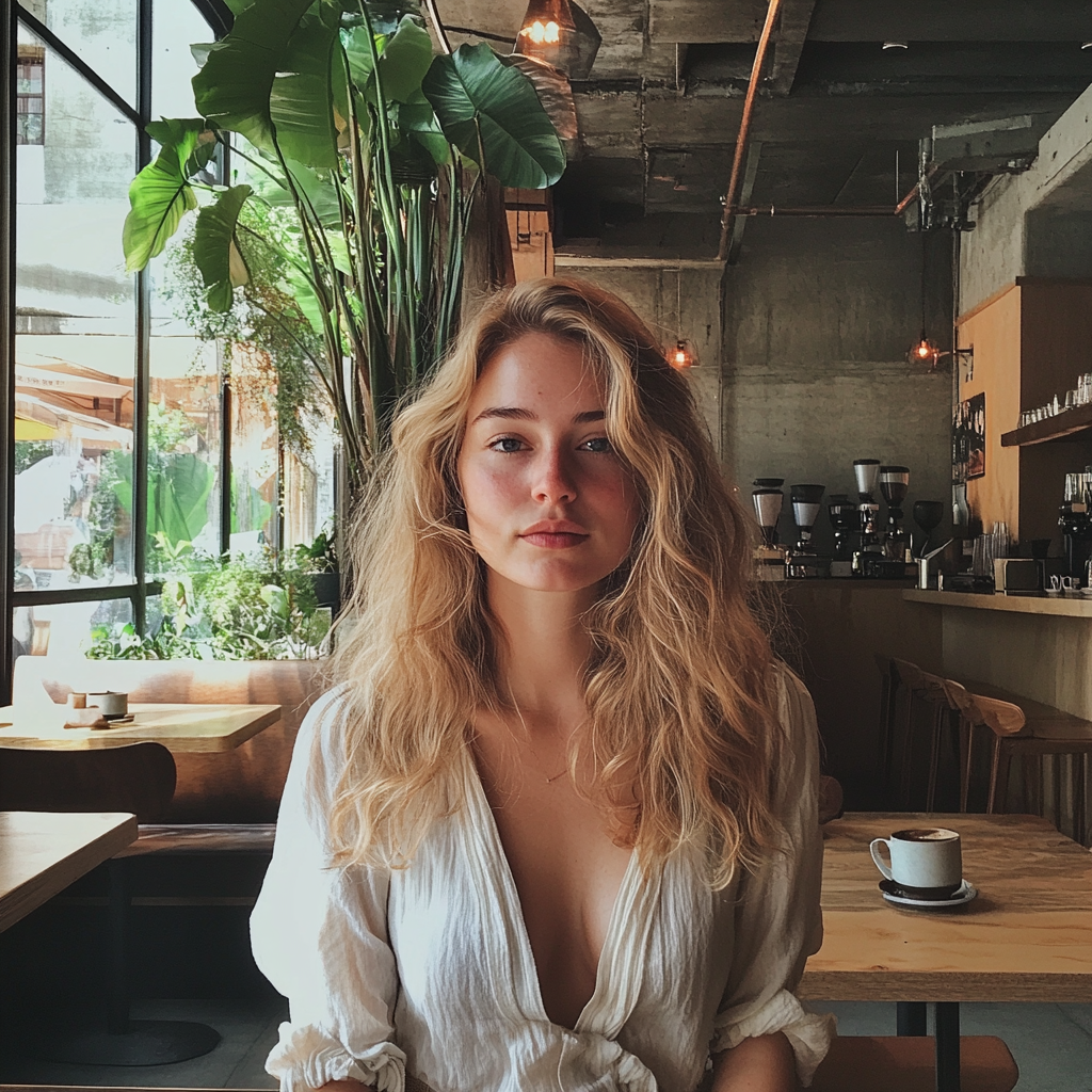 Une femme dans un café | Source : Midjourney