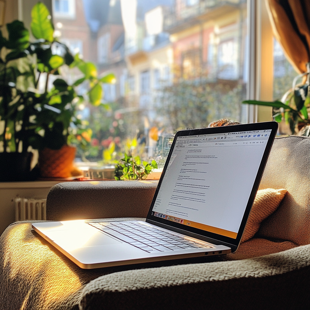 Un ordinateur portable ouvert sur un fauteuil | Source : Midjourney