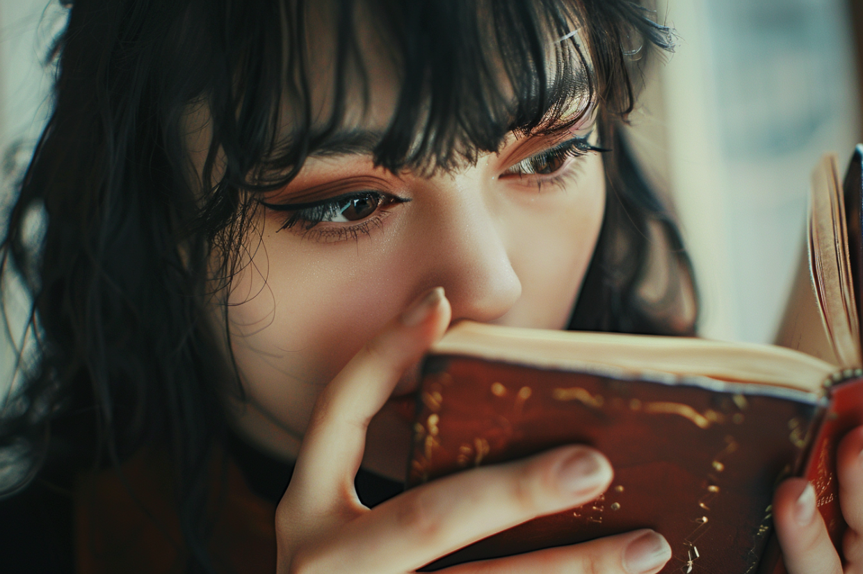 Une femme qui étudie un vieux journal intime | Source : MidJourney