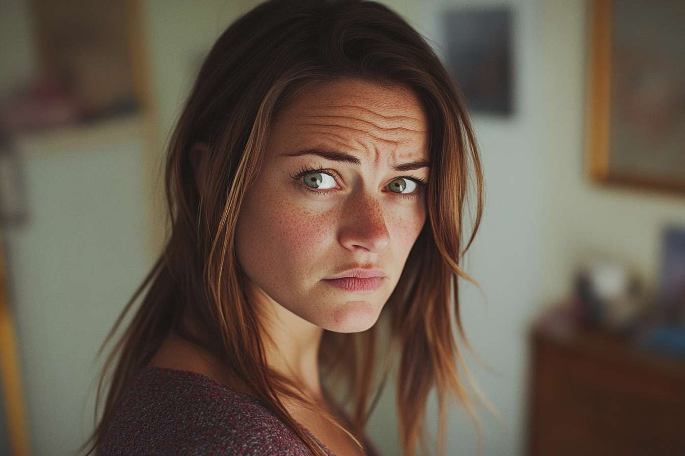 Une femme bouleversée qui regarde droit devant elle | Source : Midjourney