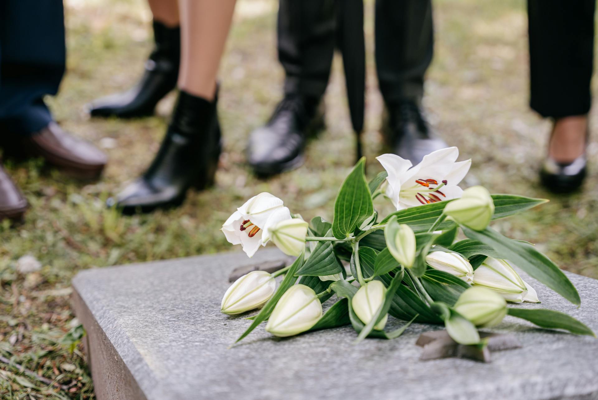 Lys blancs sur une pierre tombale | Source : Pexels